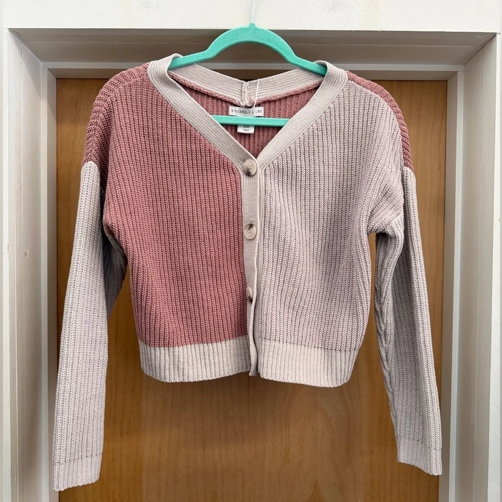 Sincerely Jules Women’s Marsala and Tan Cropped Knitted Sweater. Size:Xtra Small
